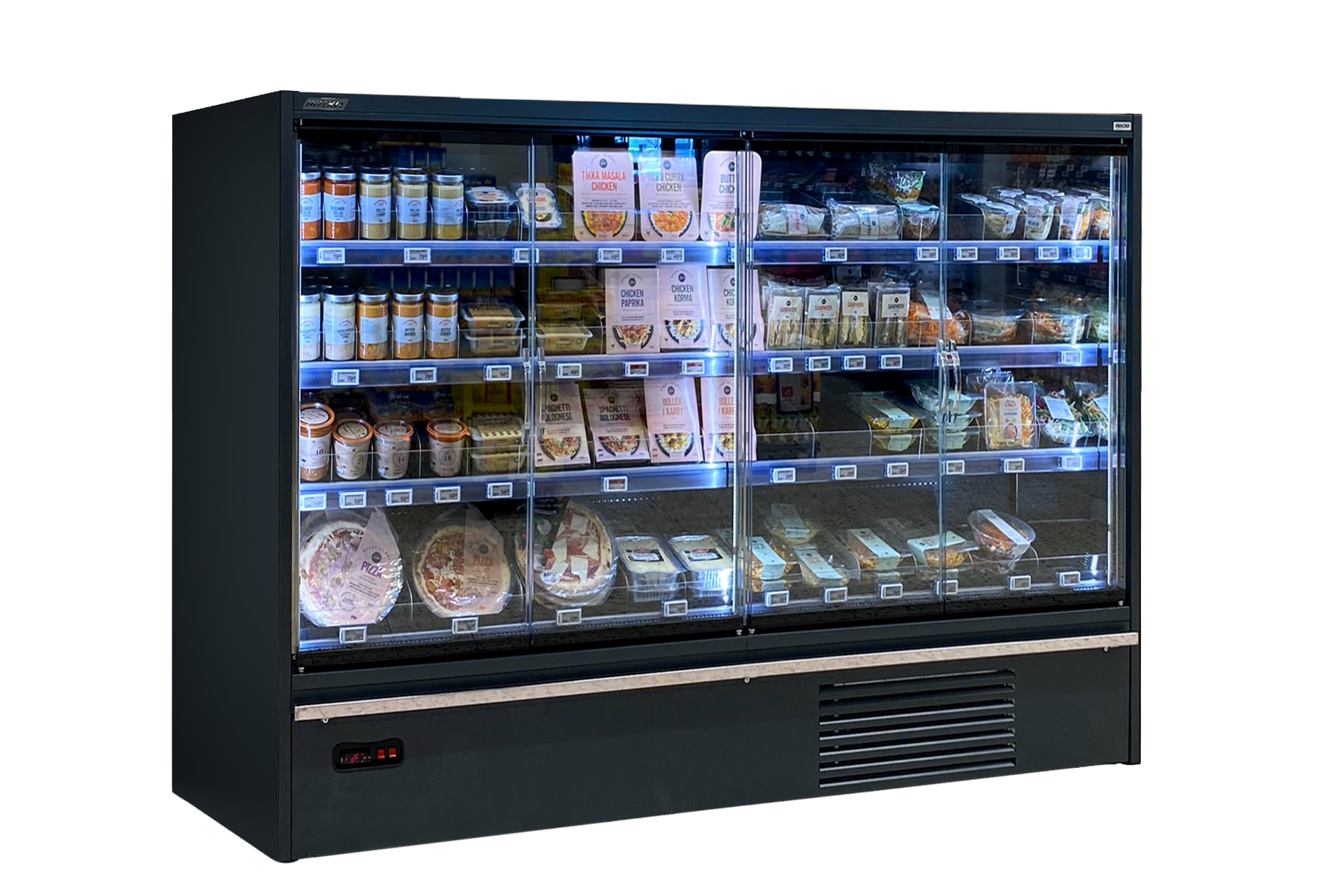 Convenience cooler with energy-efficient solutions